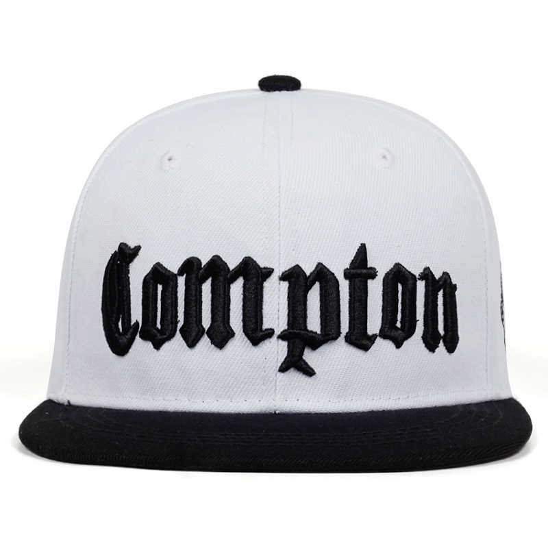 Compton broderi baseball kasket hip hop snapback kasketter flad sportshat til unisex justerbare farhatte: Hvid
