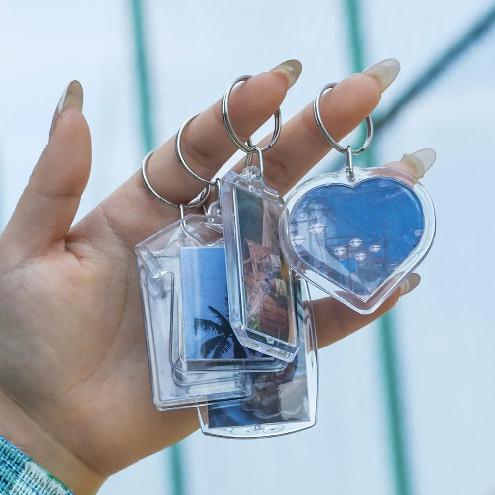 Nøgleringe med blankt foto, nøgleringe med blankt billede, nøglering med gennemsigtigt rektangulært nøglering med fotoholder, gør-det-selv-vedhæng