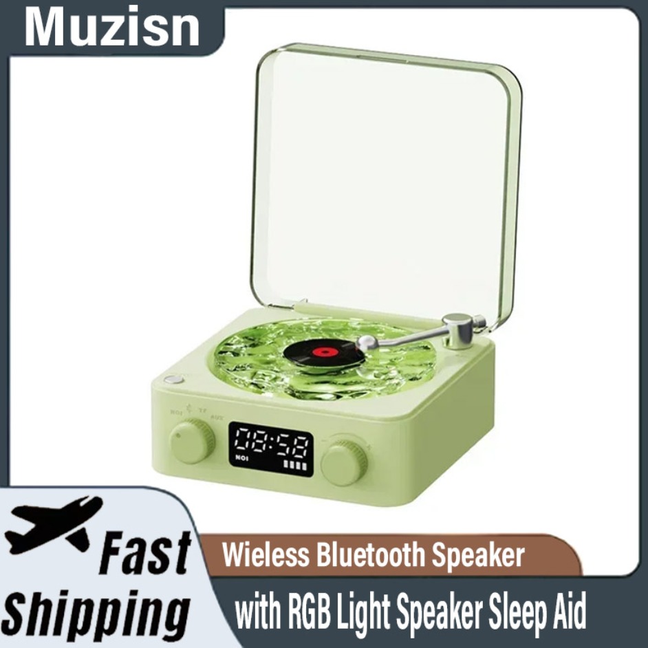 Boxă bluetooth cu player de vinil waves și zgomot alb, platan retro, ajutor pentru somn, difuzor în formă de vitrola cu lumină rgb