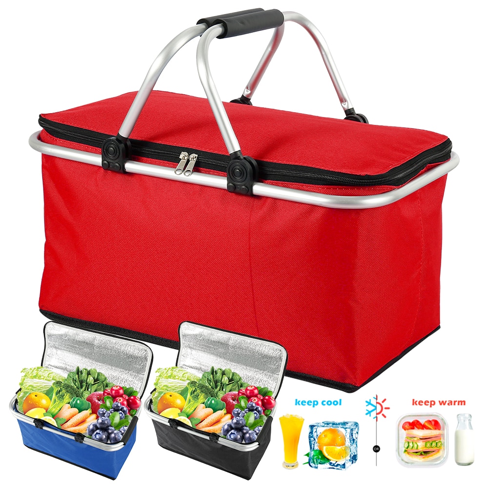Lunch Bags Folding Picnic Insulated Cooler Bag Cool Hamper Storage Basket 32L Camping Bag Box Outdoor Portable Picnic Basket