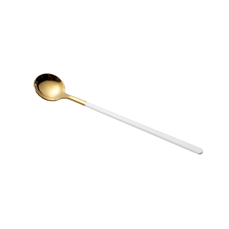 Long Handle Stainless Steel Dinnerware Spoon Tea Spoon Dessert Coffee Ice Cream Spoons Kitchen Accessories Bar Tools: White