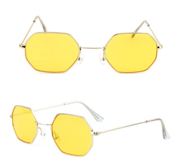 Fishing Camping Hiking Clear Lens Sunglasses Men Vintage Sun Glasses Hexagon Metal Frame Sunglasses Women Polygon: C