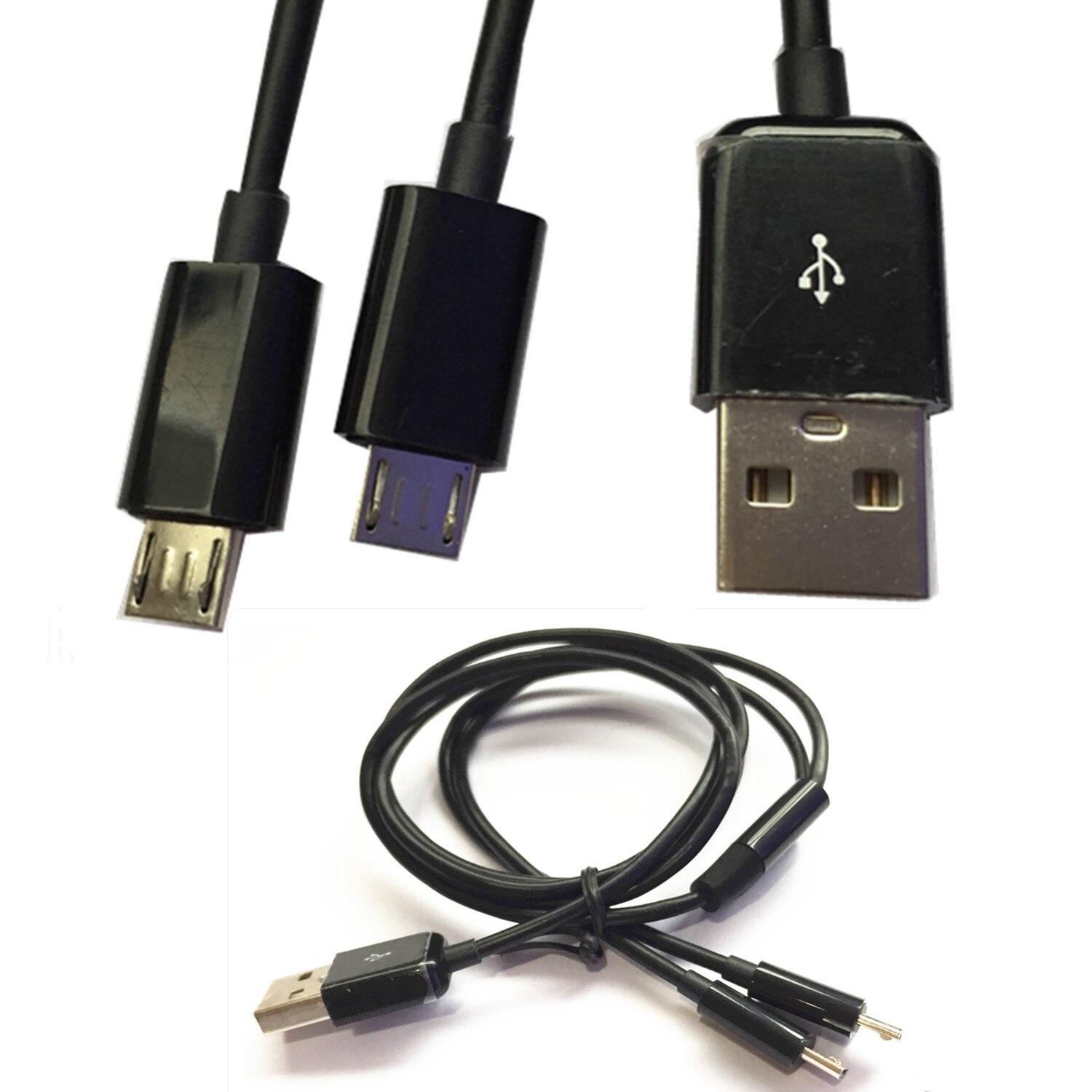 2in 1 USB 2.0 A male to 2 Micro 5 pin data SYNC charging cable