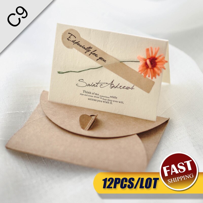 12pcs pocket bruiloft bloem uitnodigingskaarten bruiloft verjaardag bridal en baby douche goedkope uitnodigingen met envelop + blanco kaarten: C9-OrangeDaisy-12pcs