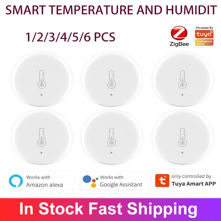 6PCS Tuya ZigBee Bluetooth Thermometer Wireless Smart Electric Digital Temperature And Humidity Sensor Works With Alexa Google