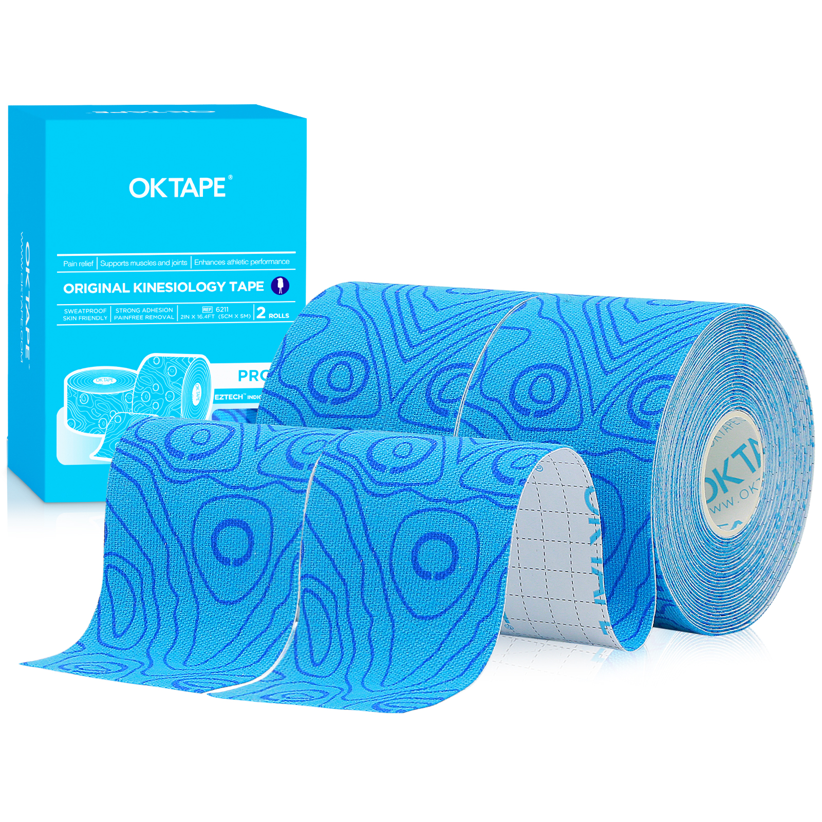 2 Rollen OK Band Profi Kinesiologie-Band, neue Verpackung, 5 cm x 16 Fuß, frei geschnittenes Klebeband, aktualisiertes elastisches Sportband, therapeutisches latexfrei: Grün