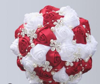 Wedding bouquets flowers artificial flower rose bouquet white bridal bouquets Beautiful Wedding Bouquet Gorgeous Beaded Cry: Red