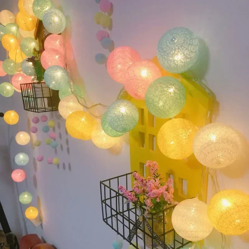 Guirnalda de algodón con bolas de luces, cadena de Navidad para colgar al aire libre, , habitación, cama, luces de hadas, decoraciones de boda y Halloween: Blanco frío / 350 W