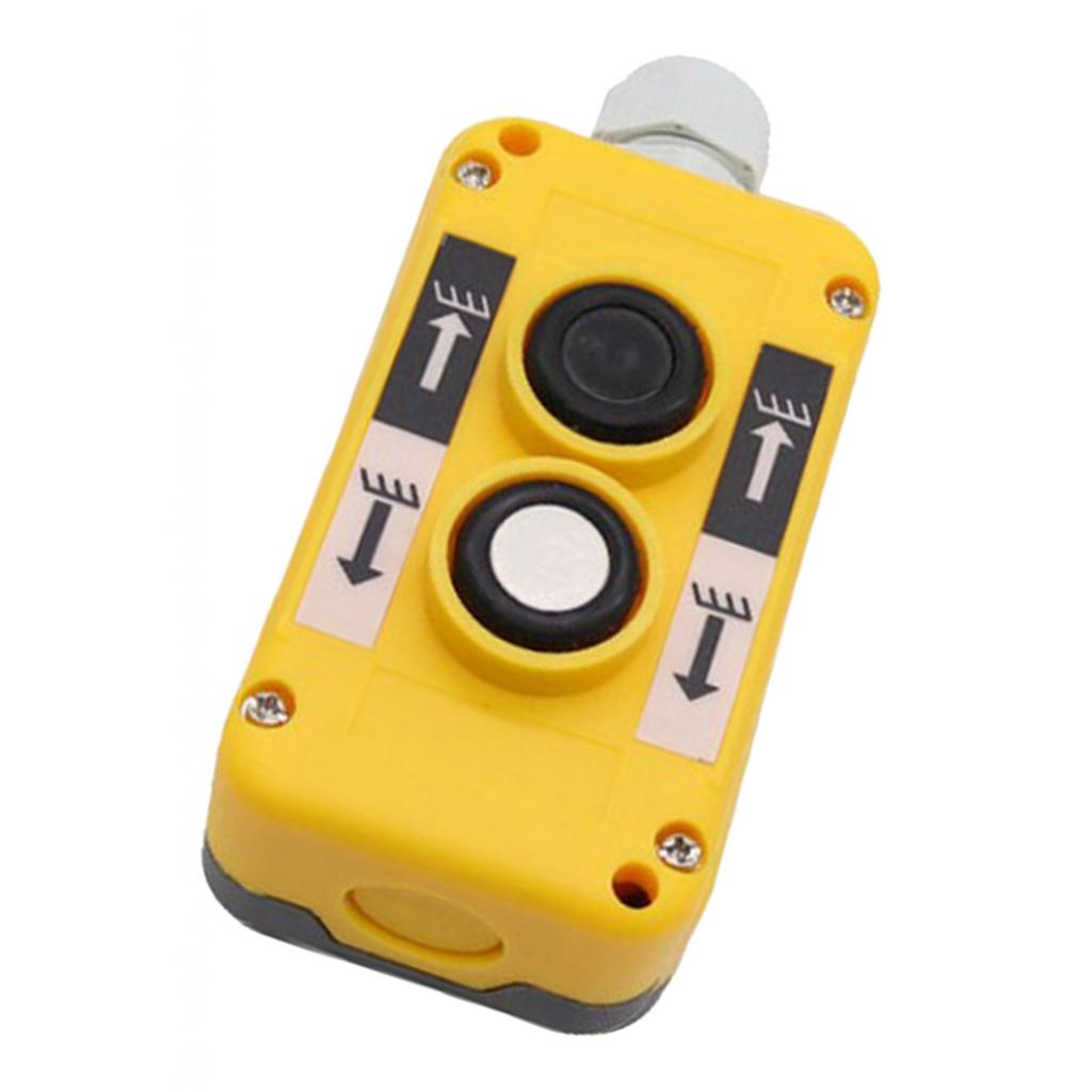 Crane Push Button Switch, Rainproof COP-2B 2 Ways Pendant Control Station UP Down Hoist Pushbutton Switches (Yellow)