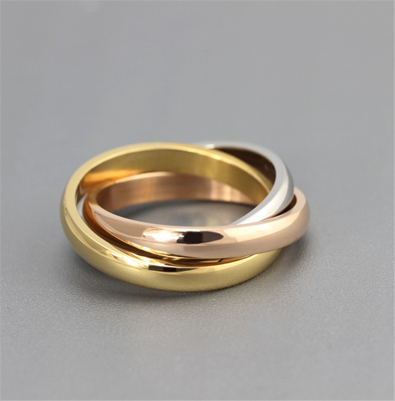 TOBILO Classic 3 Rounds Ring Sets Women Stainless Steel Wedding Engagement Female Finger Jewelry