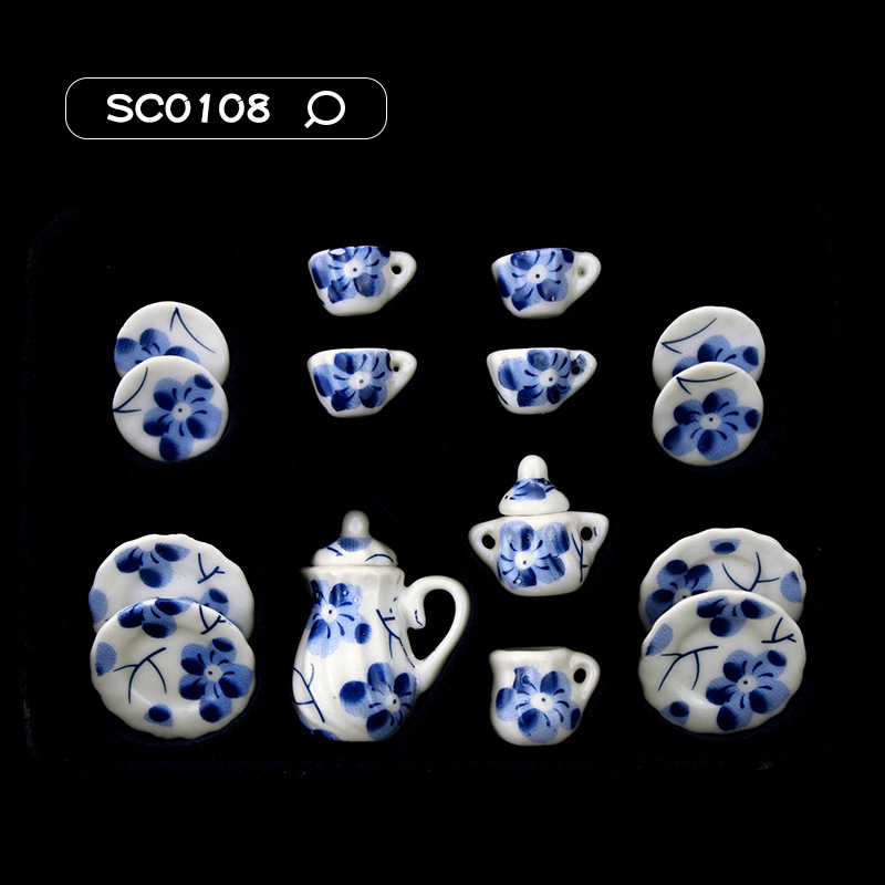 15Pcs 1/12 Dollhouse Miniature Accessories Mini Ceramics Tea Set Simulation Kettle Plate Cup Model Toys Doll House Decoration: Clear