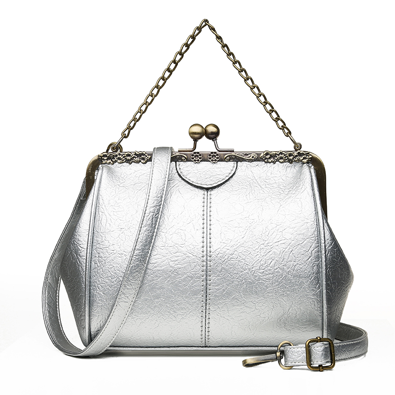 Bolso de cuero de poliuretano para mujer, bandoleras cruzadas, Vintage, suave, de de: Silver