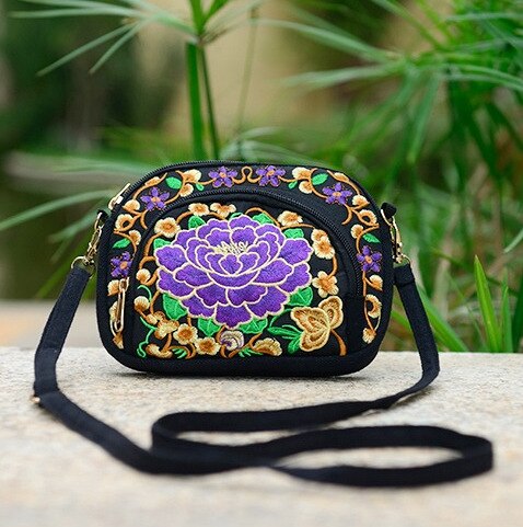 Sac à main Vintage Hmong pour femmes, fourre-tout, sacoche Hippie ethnique, sac à bandoulière brodé Boho: Purple Peony