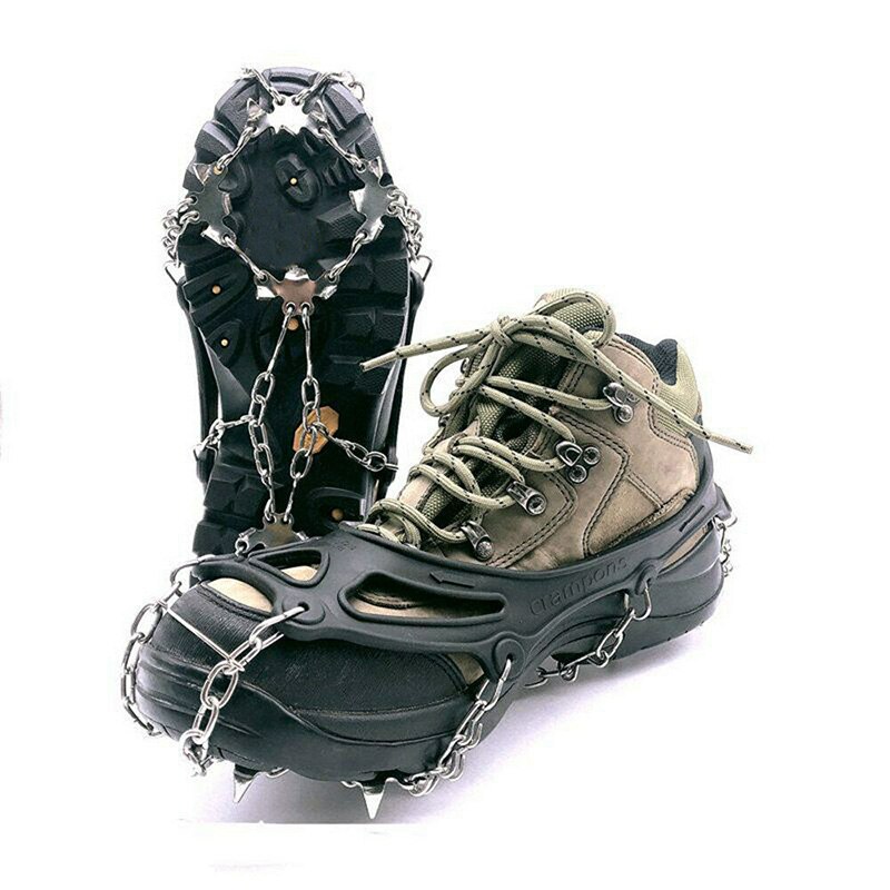 Copozz – Crampons antidérapants à 19 dents pour chaussures d'extérieur, 2 tailles, Crampons pour marche sur glace, couvre-chaussures d'hiver en acier inoxydable: black  L size