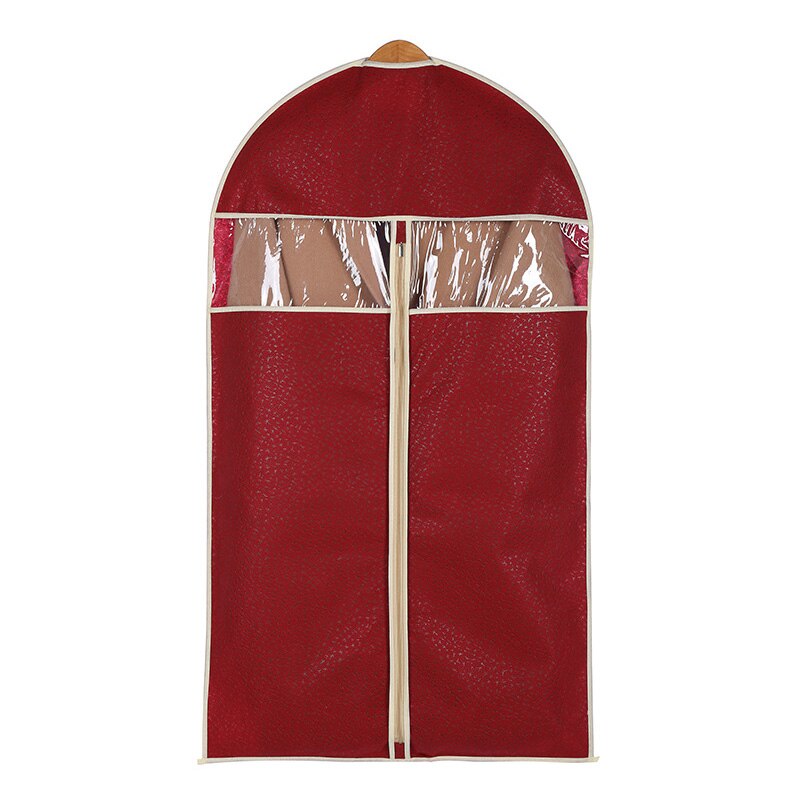 Funda antipolvo de tela no tejida en relieve, bolsa colgante con cremallera para ropa, abrigo, vestido, Protector a prueba de polillas: Wine Red / 60x128cm