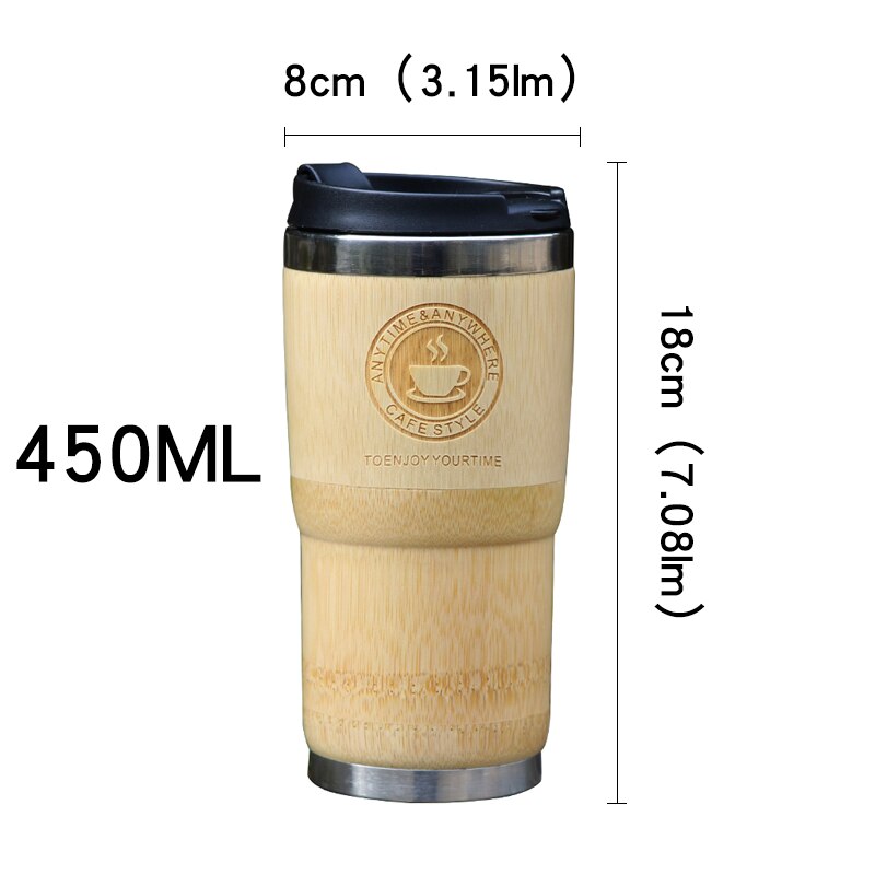 500ml kaffekrus rustfrit stål tørretumbler termokop drikker te mælk termokande bambusisolering vandflaske rejsekrus: Gravering 450ml