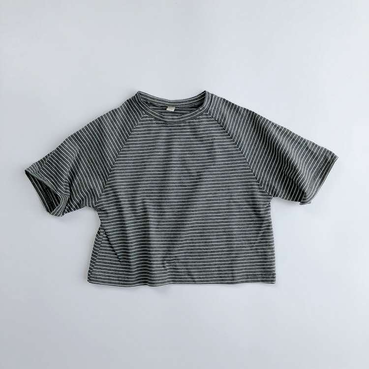 T-shirt à manches courtes homme et femme, vêtement coréen pour enfant, T-shirt à rayures en coton, été: Bleu / 80cm