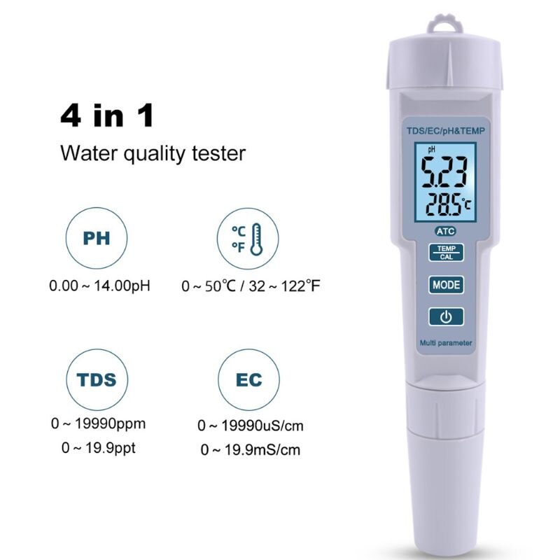 4 in 1 ph/ /ec/temperatuurmeter ph-meter digitale watermonitortester