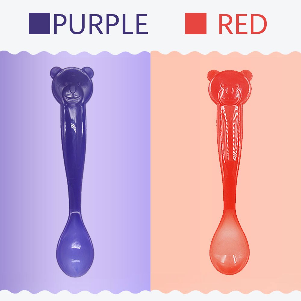 1pc赤ちゃんクマ熱温度感知給餌カラー変更スプーン道具: Purple Red