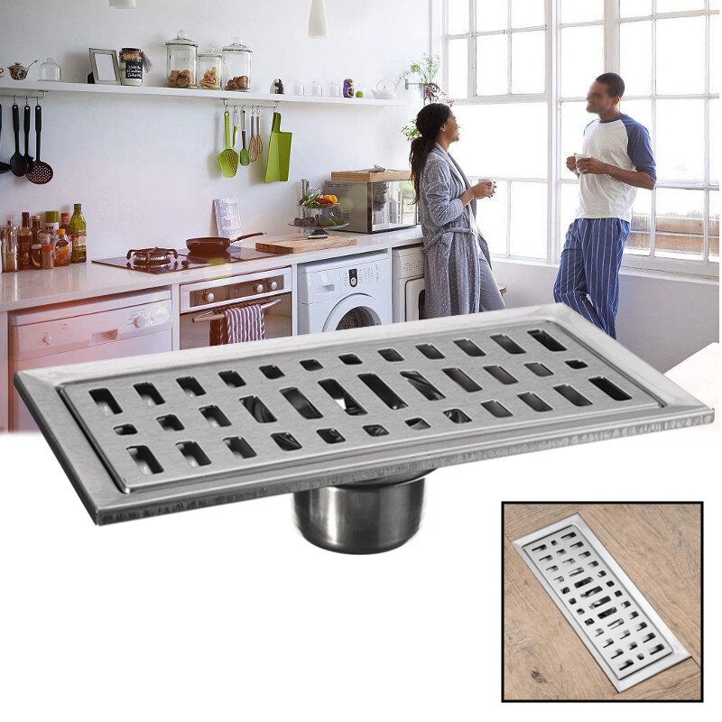 20x10cm Stainless Steel Floor Drain Tile Linear Shower Wetroom Bathroom