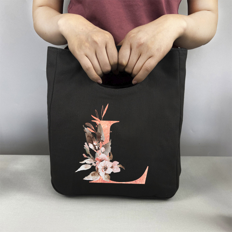 Fiambrera con estampado de letras rosas, bolsa de almuerzo refrigerada, portátil, aislante, para almacenamiento de comida, Picnic: 9PinkaL