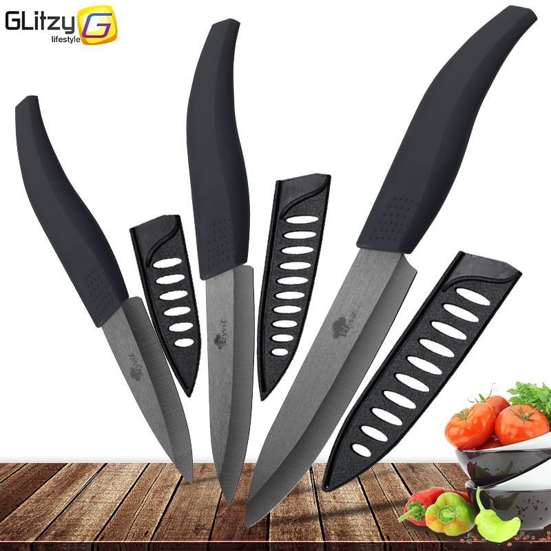 Ceramic Knife 3 4 5 inch Set Zirconia Black Blade Kitchen Chef Knives Three Piece Set Fruit Vegetable Color Anti-Slip Handle