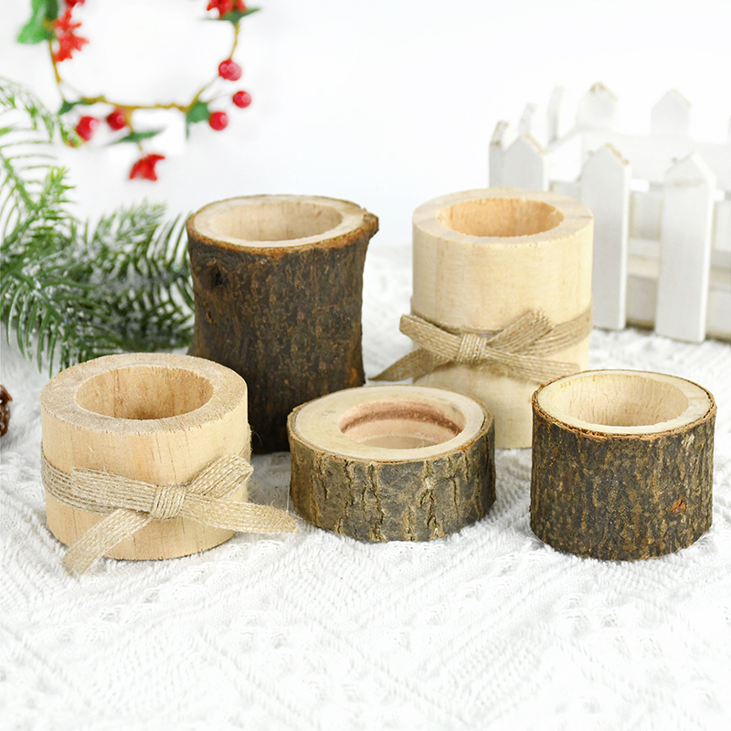 Retro Rustic Wedding Centerpieces Candle Decor Wooden Candle Holder Base Christmas Birthday Table Tea Light Candle Decor