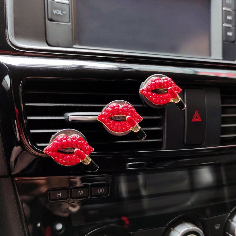 Red Diamond Lipstick Car Air Conditioner Outlet Aromatherapy Clip Red Lips Car Accessories Interior Woman Perfume Air Freshener