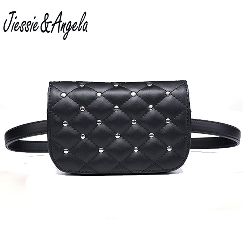 Jiessie & Angela Black Solid Leather Waist Pack For Women Fanny Pack Waist Bag Pouch Phone Women Bag Bolosa