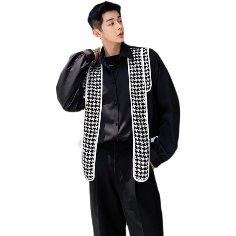 Hommes ruban cravate décontracté à manches longues chemises mâle japon Harajuku Streetwear Hip Hop Vintage chemise ample vêtements de scène