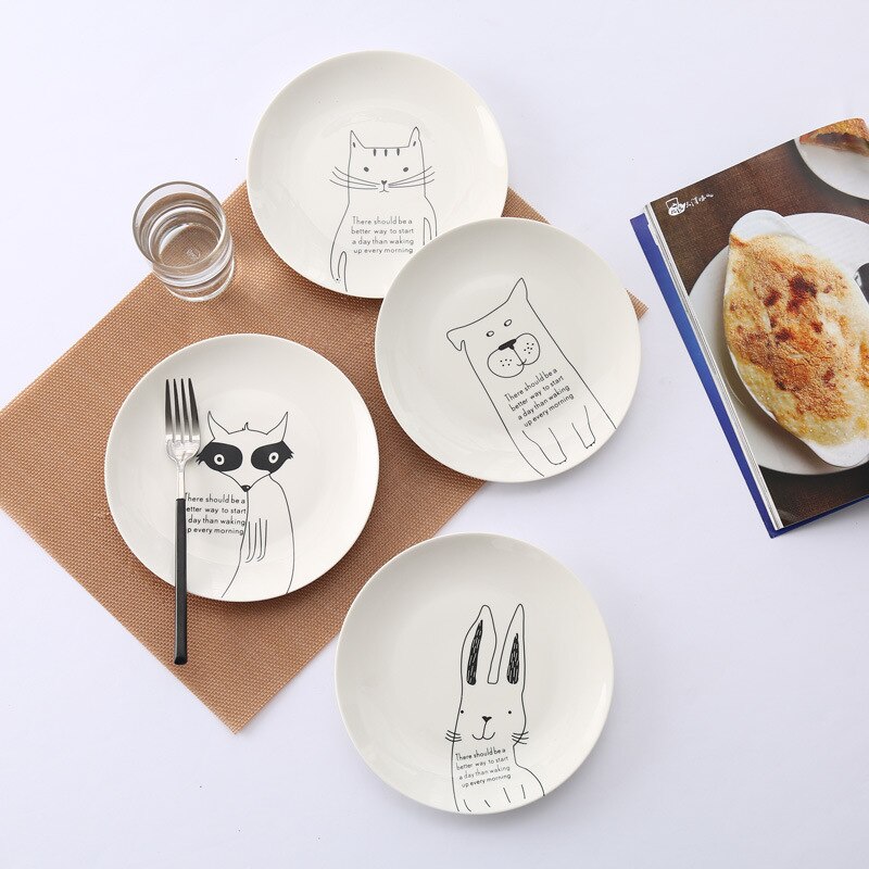 8 Inch Animal Round Ceramic Plate Dessert Steak Bread Snacks Tray Children Tableware Cartoon Dinner Plates Dinnerware