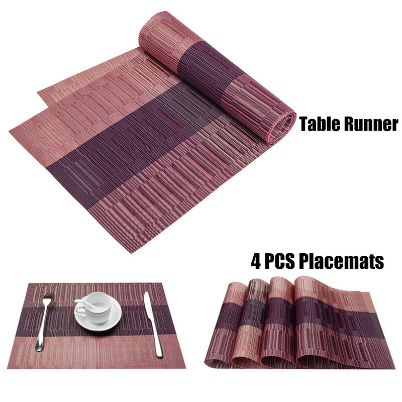 Luxury Table Runner for Dining Table Brown Black Non-slip Pad Waterproof Mat PVC Table Runners Placemats Table Decoration 30x180: 4pcs Placemats 30x45 / Purple