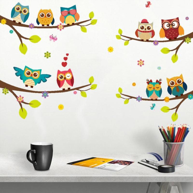 3d Six Owls on Tree Wall Sticker For Kids Rooms Wallpaper Kid's Decor Mural DIY Stickers Decoration Room Art Decal Home