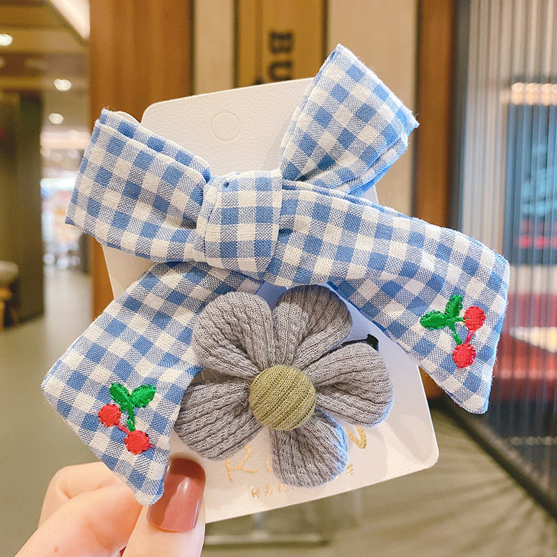 Bebê clipes de cabelo pinos para crianças kawaii pequenas flores da criança do bebê meninas xadrez acessórios para o cabelo conjunto criança barrettes bb clipe arco: 8
