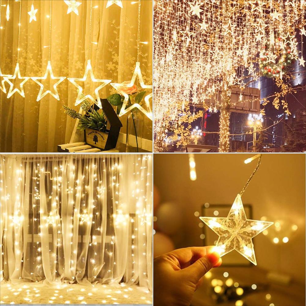 2.5M 3.2M 8 Work Modes Christmas Decoration garland LED Fairy Lights Star And Moon Curtain Light String Party Decor Lamp