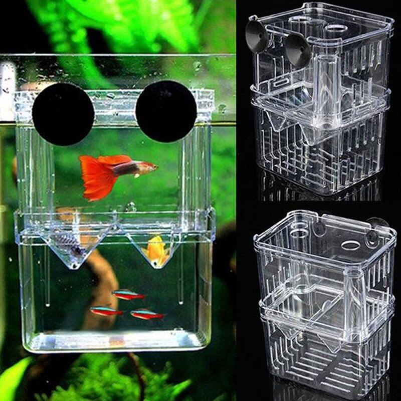 Caja de cría de peces para acuario, tanque de peces para mascotas, Guppy, cría doble, criadero, divisiones, pecera, casa para reptiles y tortugas