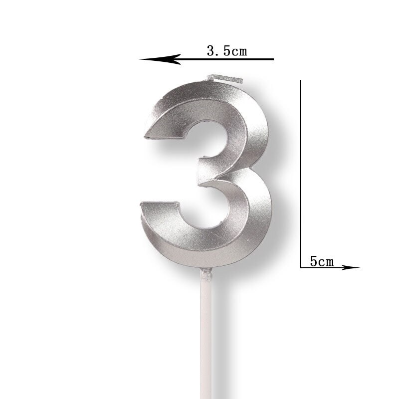 Gold Silver Number Candles Party Cake Topper Candle Kids Baby Birthday Anniversary Party Decoration: Silver Number 3