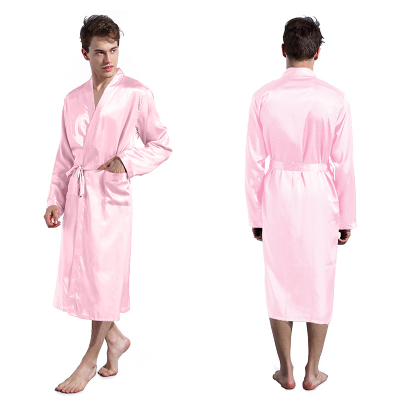 Hvit ensfarget langermet kinesisk herre rayon-kåpe kjole mannlig kimono badekåpe nattøy nattøy pyjamas sml xl xxl
