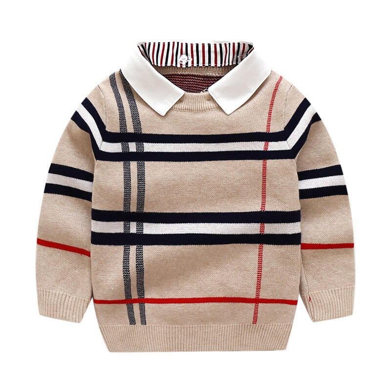 Varma barnkläder höst vinter baby pojke pullover kläder baby långärmad barntröja stickad barnskjorta: Kaki / 4t