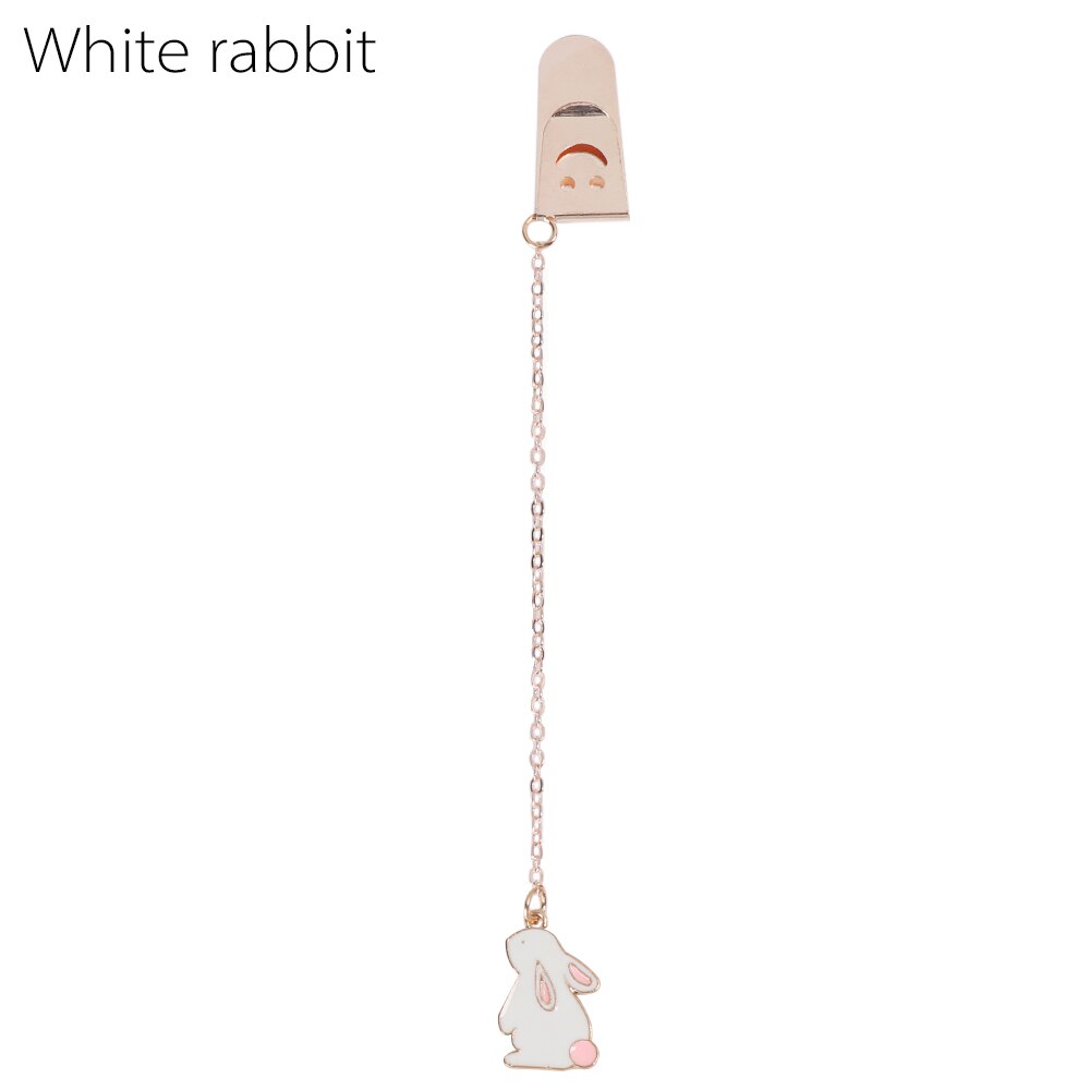 1PC Cartoon Character Bookmarks Metal Pagination Mark Cute Pendant Bookmark Marker Clip Stationery School Office Supplies: white rabbit