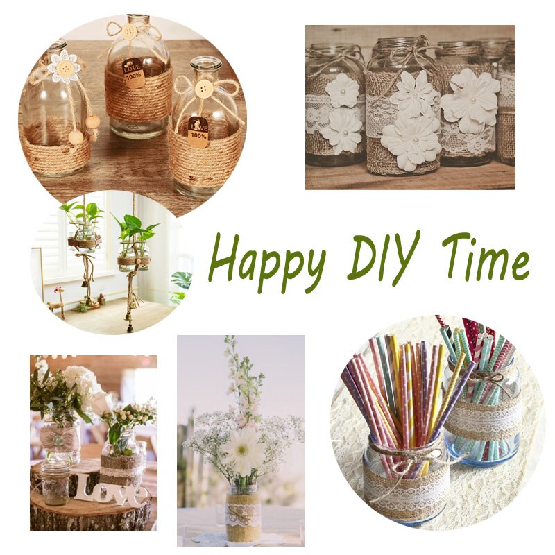 Ibows 2 yards / rulle jute säckväv band naturligt hampa band för diy väska material bröllopsfest hantverk dekorativa warrping