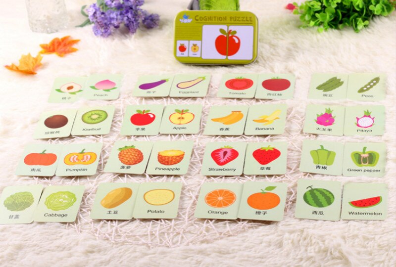 Baby Toys Infant Early Head Start Training Puzzle Cognitive Card Vehicl/Fruit/Animal/Life Set Pair Puzzle Baby: fruit and vegetable