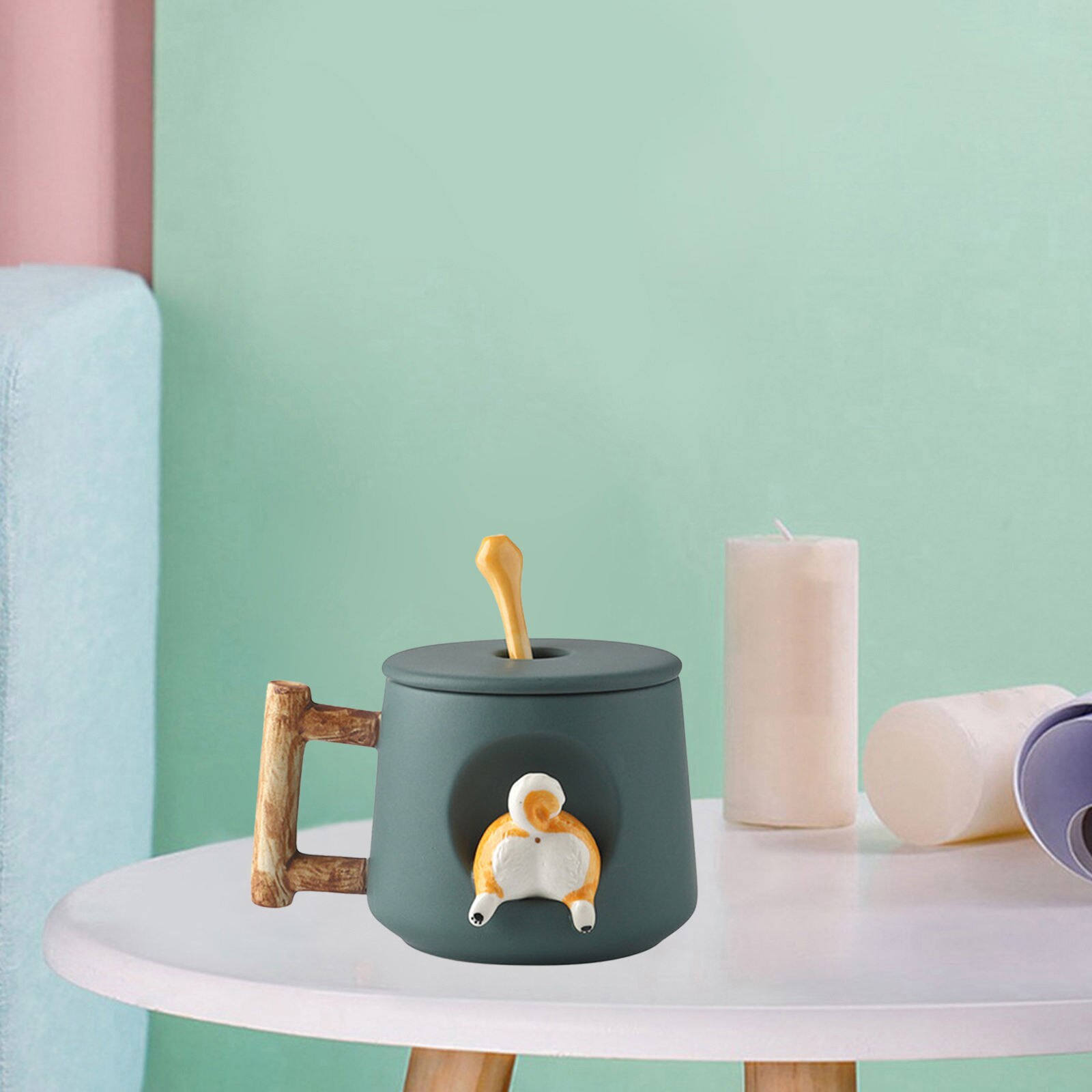 Tasse 3D en céramique Corgi pour fesses, motif de chien, nouveauté, tasse à Cappuccino pour la maison, d&#39;anniversaire: Dark Green