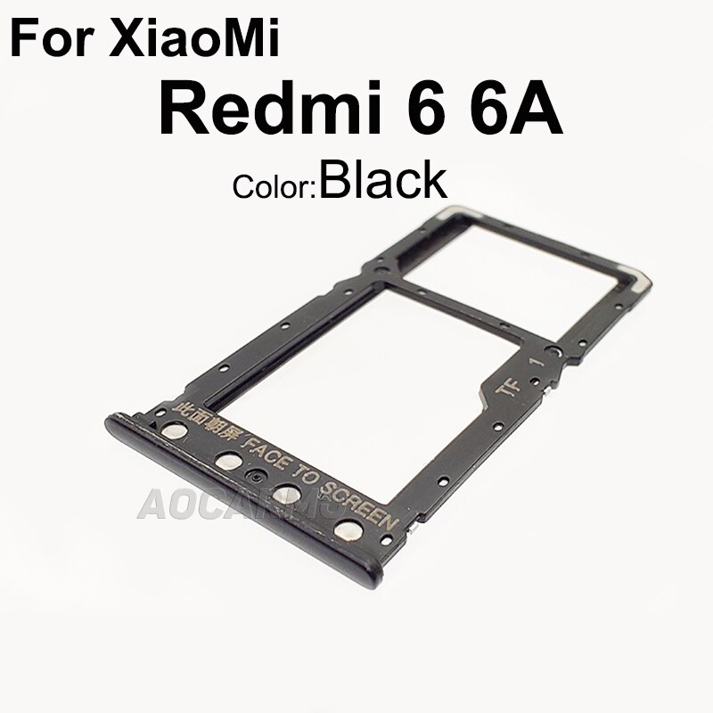 Aocarmo para XiaoMi Redmi 6 6A 6 Pro 6Pro de plástico de Metal Nano bandeja de tarjeta Sim MicroSD recambio de soporte de ranura parte: For Redmi 6 6A-Black