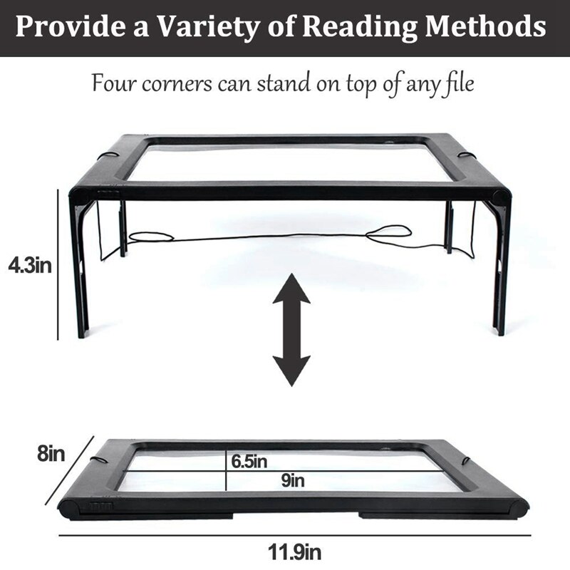 3X Full Page Magnifying Glass For Reading, Hands-Free Large Rectangular Magnifier With LED Lighted, Foldable Desktop Portable Re