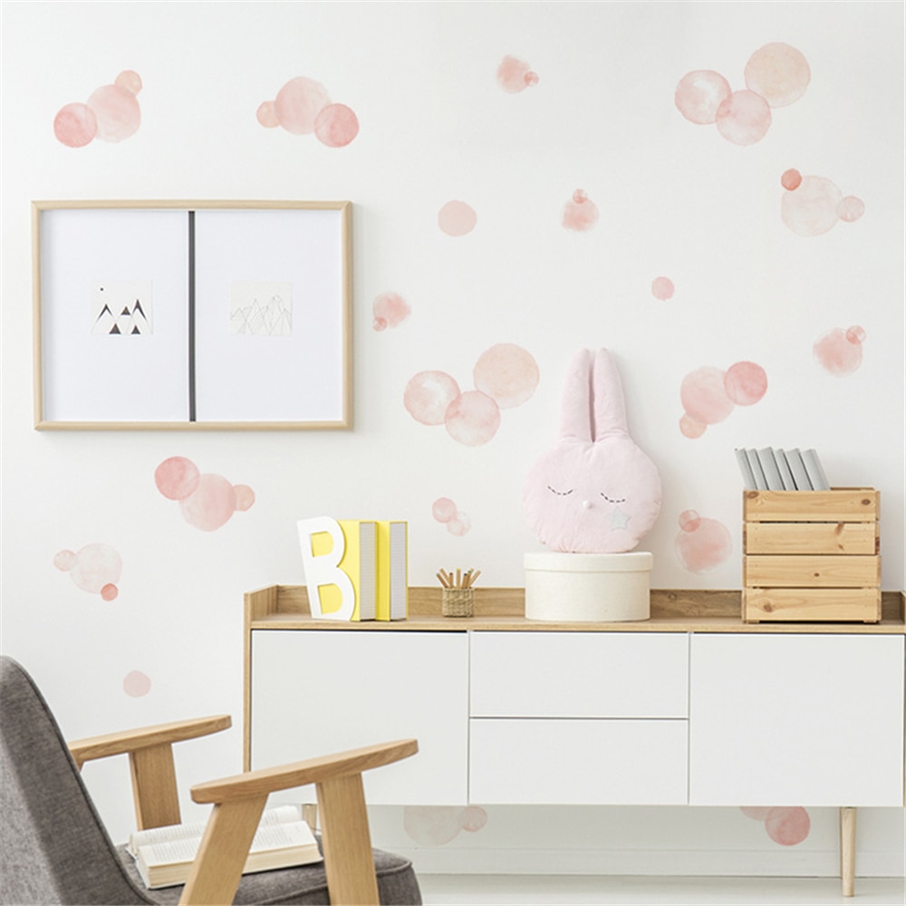 BallenShiny Pink Polka Dots Kids Room Baby Room Wall Stickers Children Home Decor Nursery Wall Decals For Kids Room Wallpaper
