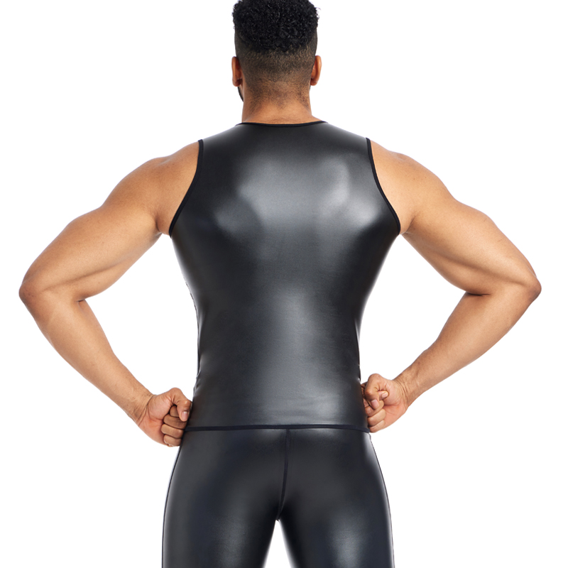 Camisa de S-6XL para hombre, chaleco de piel sintética, camiseta interior con aspecto húmedo, camiseta sin mangas, camiseta interior de cuero PU, traje informal, camisas negras