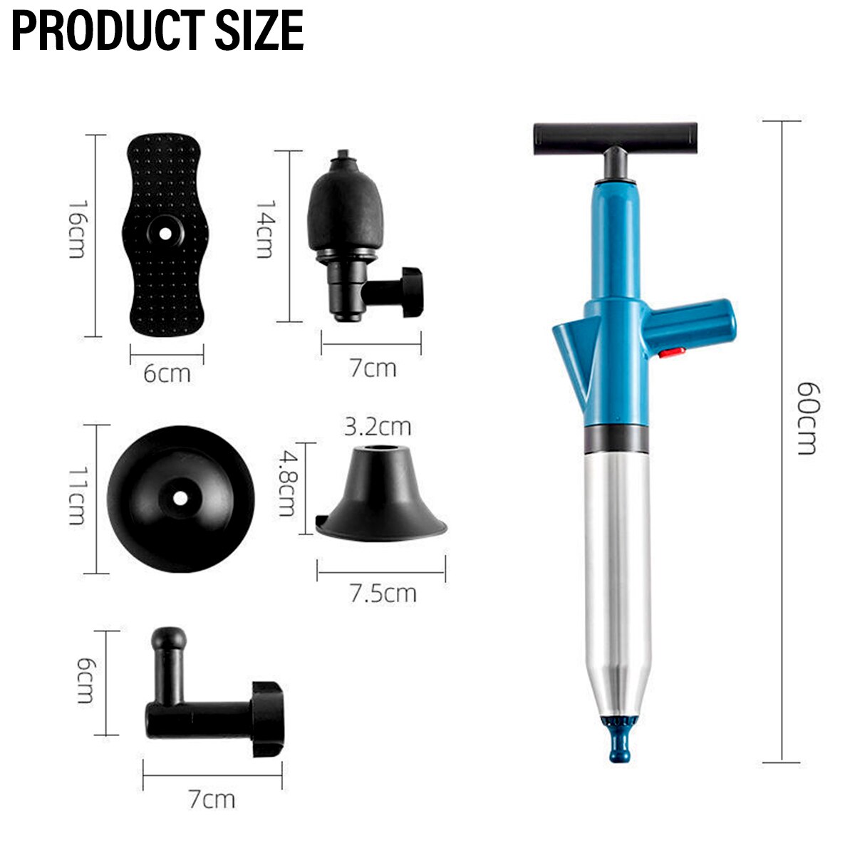 Pipe Plunger Drain Clog Remover High-Pressure Drain Dredge Removable Equipment for Home Toilet Bathroom Sink Floor Drainage