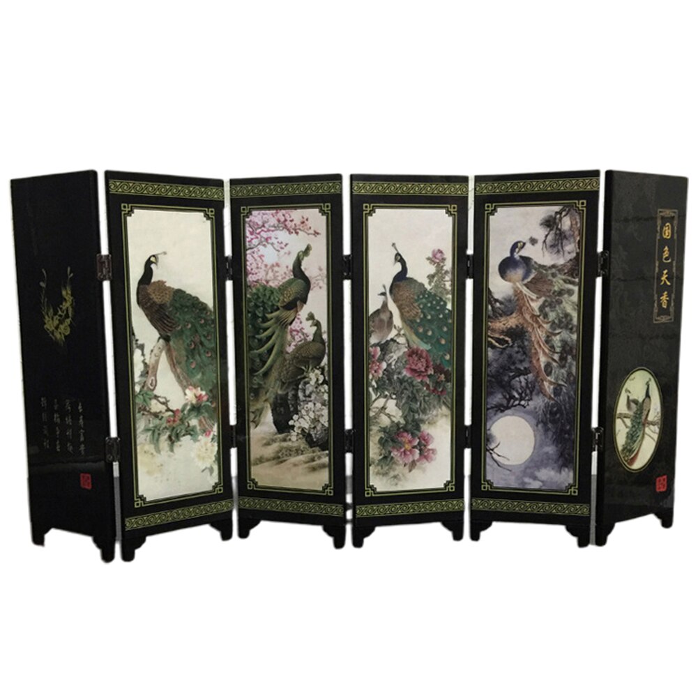 Wooden 6-Panel Peacock Screen Room Divider Folding Partition Desktop Decor