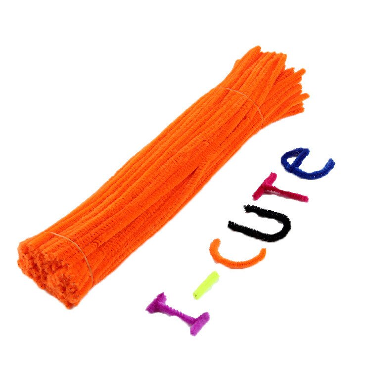100 stuks 30cm Kleurrijke Chenille Stelen Chenille Kinderen Speelgoed Kerst Verjaardagsfeestje Decoraties Kunsten DIY Craft Supplies: Oranje